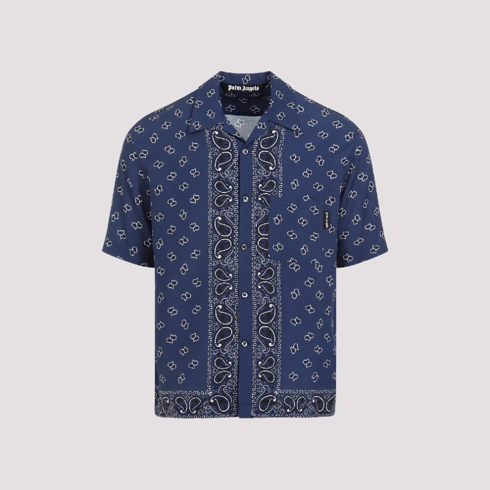 PALM ANGELS  Camicia Bowling Blu Navy Paisley Palm Angels Uomo Moda