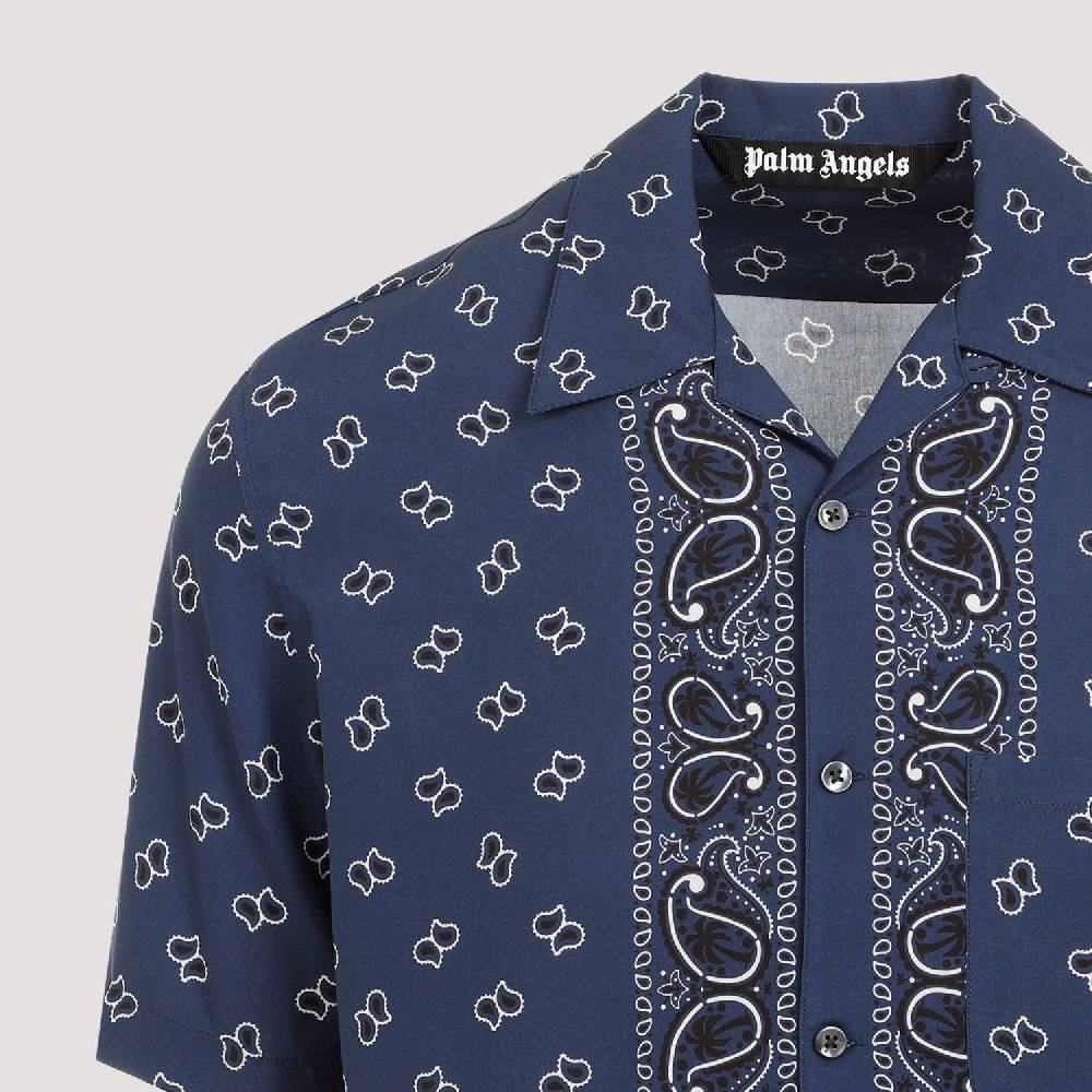 PALM ANGELS  Camicia Bowling Blu Navy Paisley Palm Angels Uomo Moda