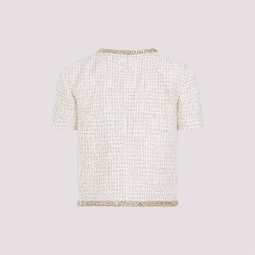 MIU MIU  Giacca in Lana Vergine Pied de Poule Avorio MIU MIU con Bordo di Paillettes Italy