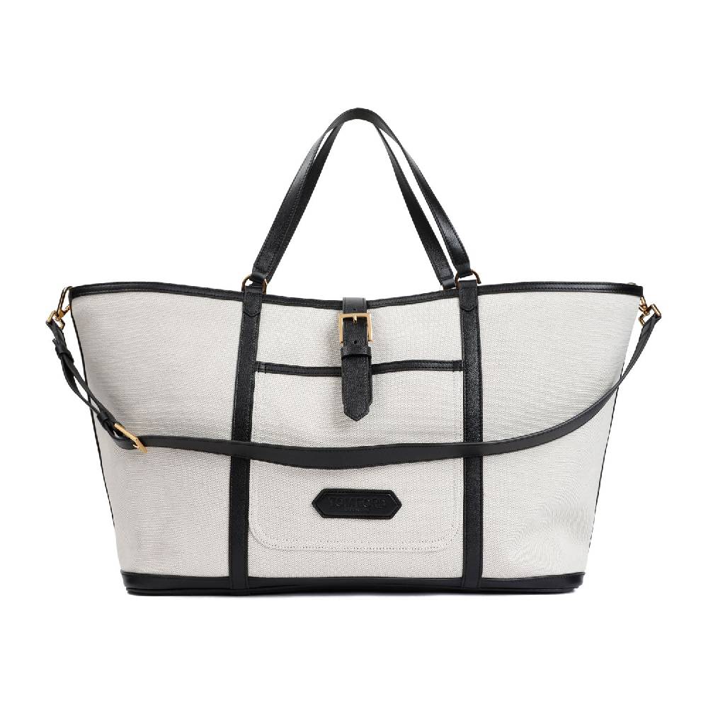 TOM FORD  Borsa Shopper TOM FORD in Cotone e Pelle Nera