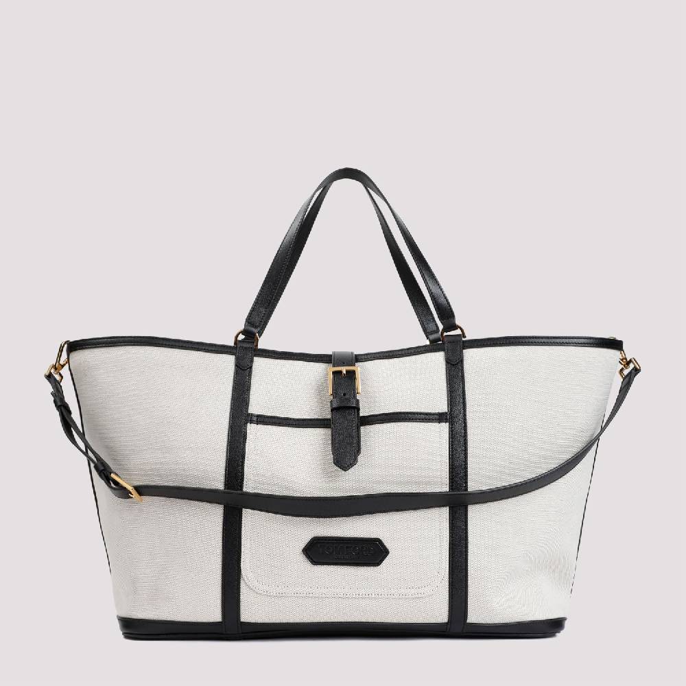 TOM FORD  Borsa Shopper TOM FORD in Cotone e Pelle Nera In Linea