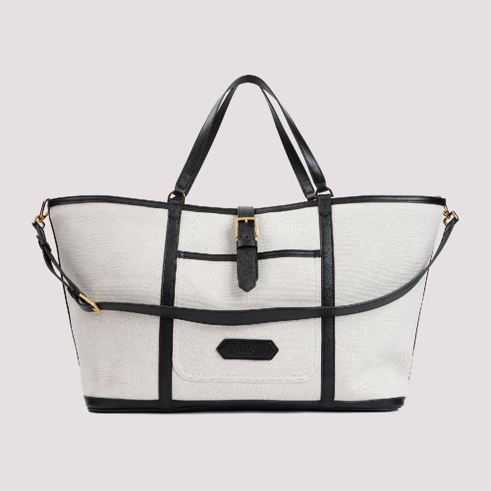TOM FORD  Borsa Shopper TOM FORD in Cotone e Pelle Nera In Linea