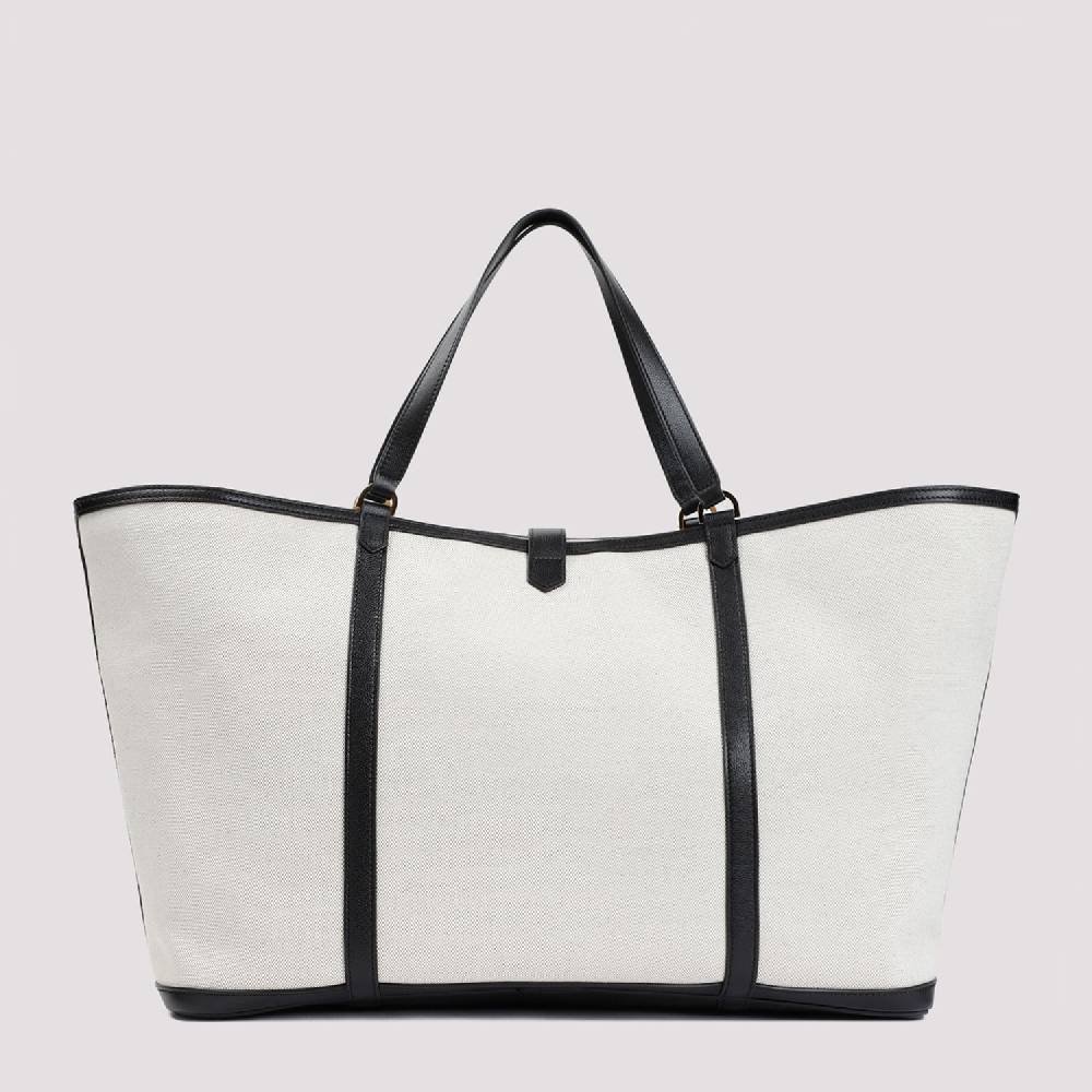 TOM FORD  Borsa Shopper TOM FORD in Cotone e Pelle Nera In Linea