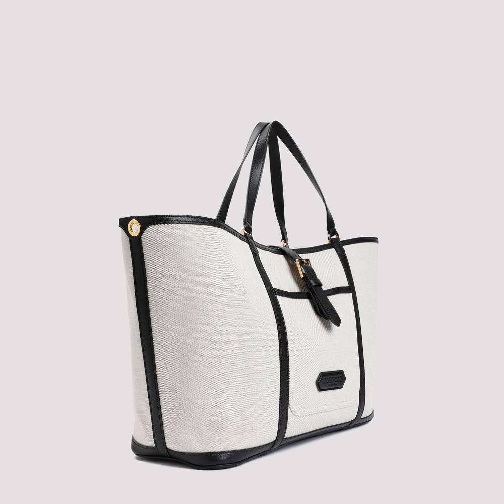 TOM FORD  Borsa Shopper TOM FORD in Cotone e Pelle Nera In Linea