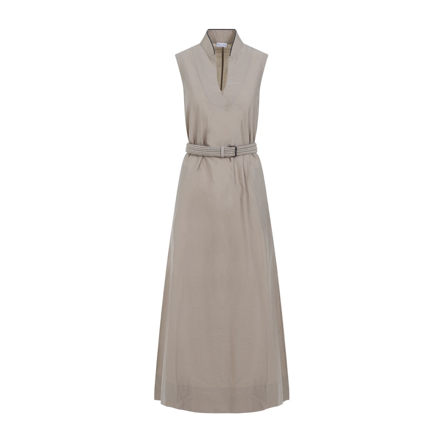 BRUNELLO CUCINELLI  Abito Beige Senza Maniche in Cotone Misto Brunello Cucinelli