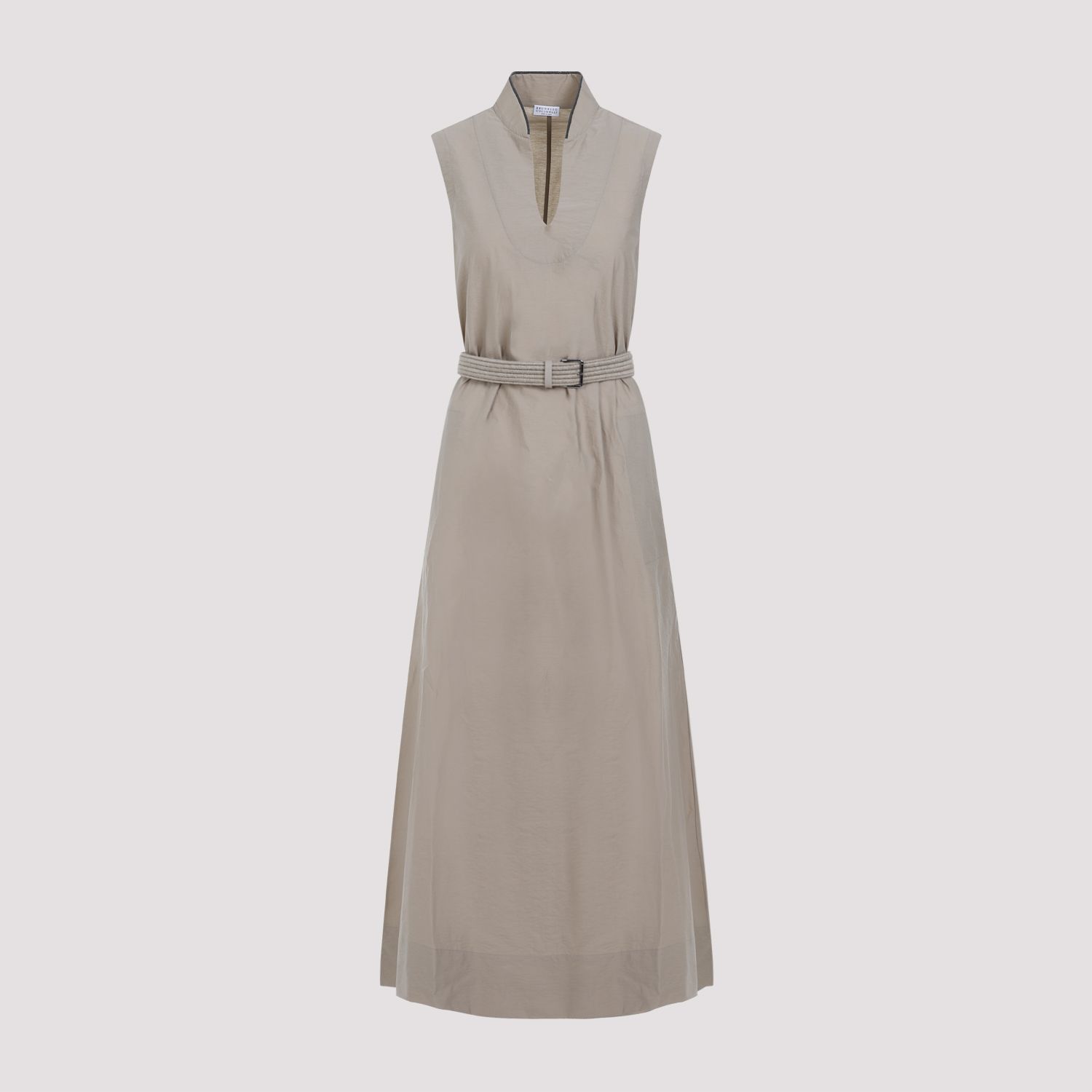 BRUNELLO CUCINELLI  Abito Beige Senza Maniche in Cotone Misto Brunello Cucinelli Qualità