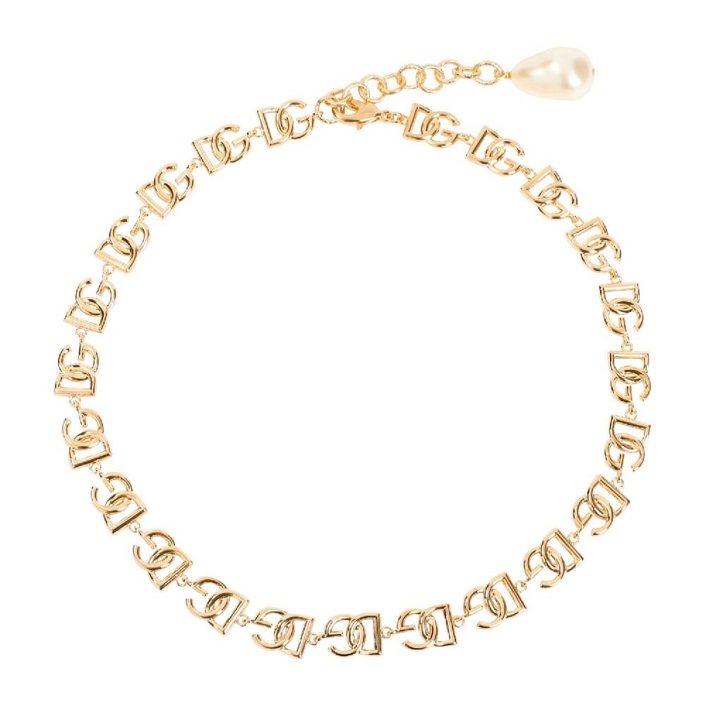 DOLCE & GABBANA  Collana Dolce & Gabbana in Ottone con Logo DG e Perle Decorative