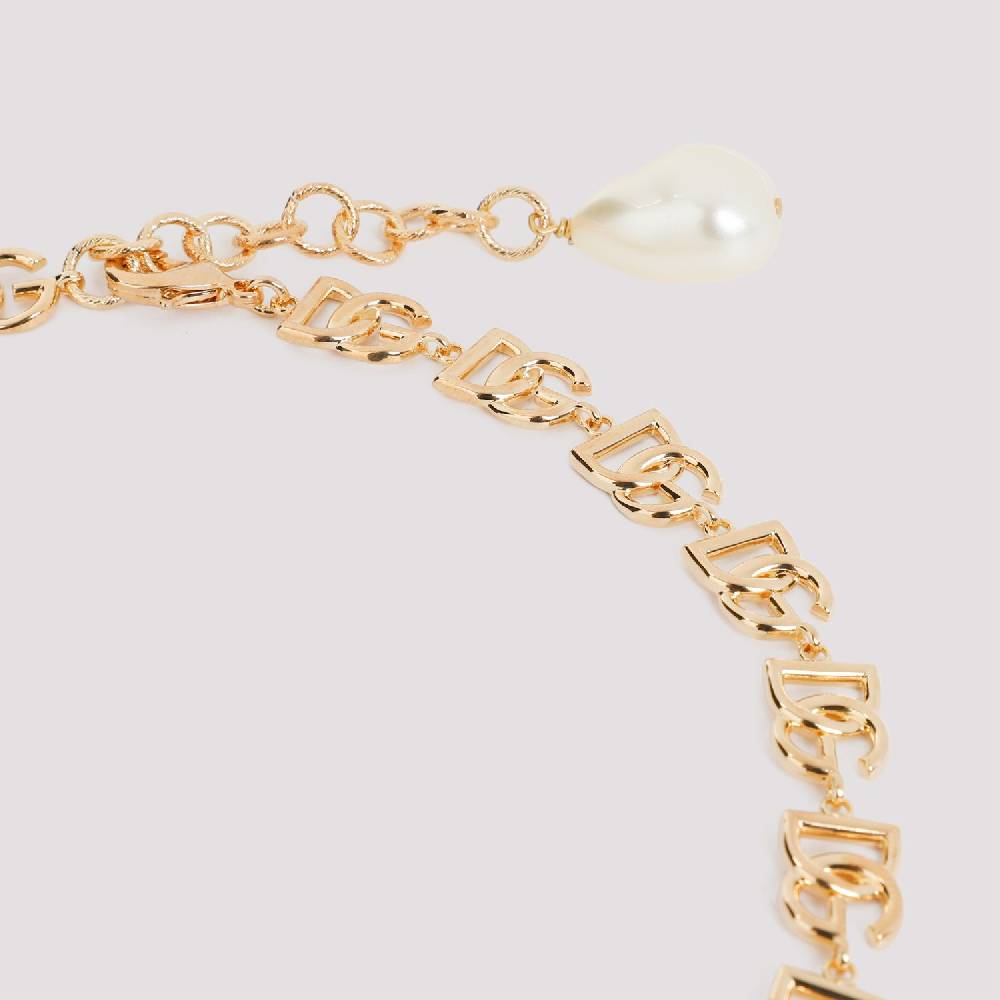 DOLCE & GABBANA  Collana Dolce & Gabbana in Ottone con Logo DG e Perle Decorative Spedizione Gratuita