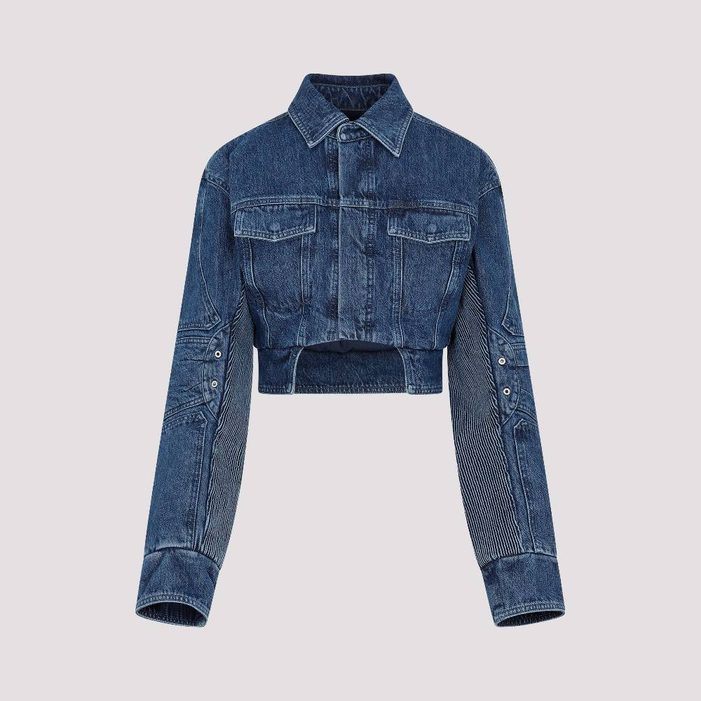 OFF-WHITE  Giacca Moto Cropped Denim Blu Off-White Consegna Veloce