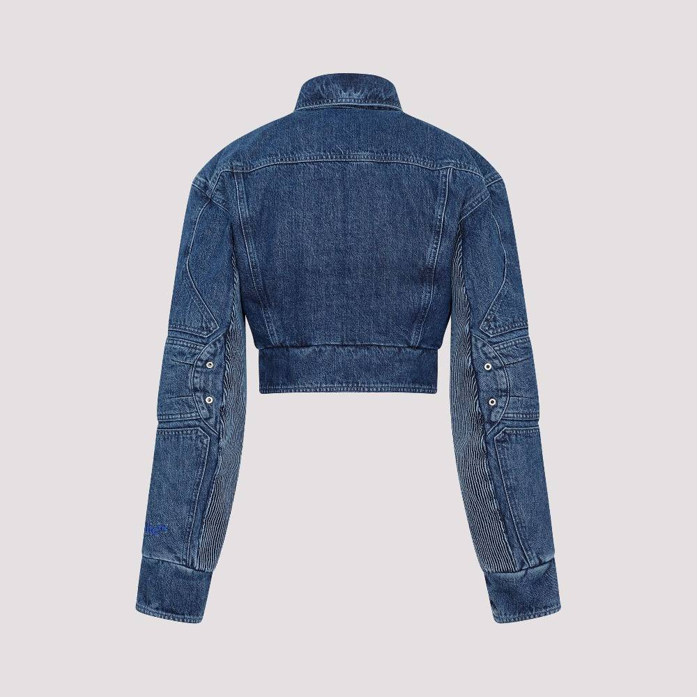 OFF-WHITE  Giacca Moto Cropped Denim Blu Off-White Consegna Veloce