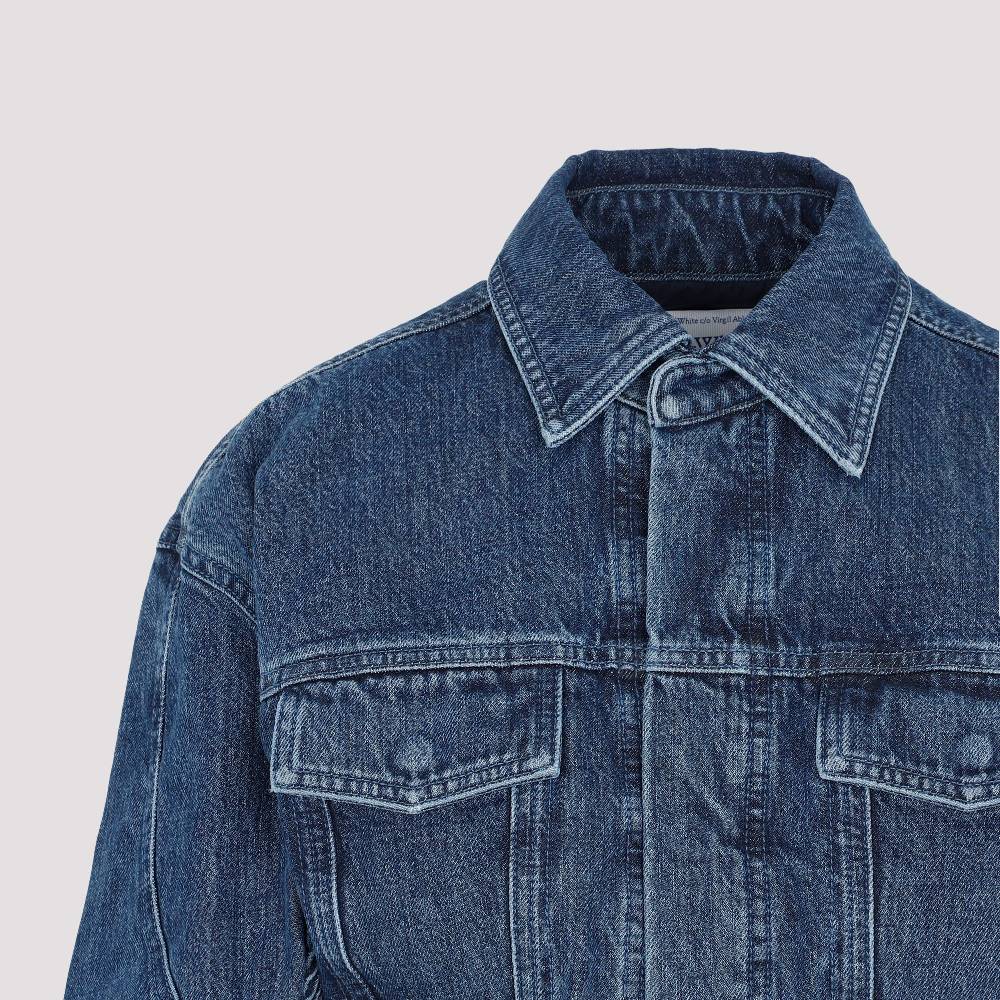 OFF-WHITE  Giacca Moto Cropped Denim Blu Off-White Consegna Veloce