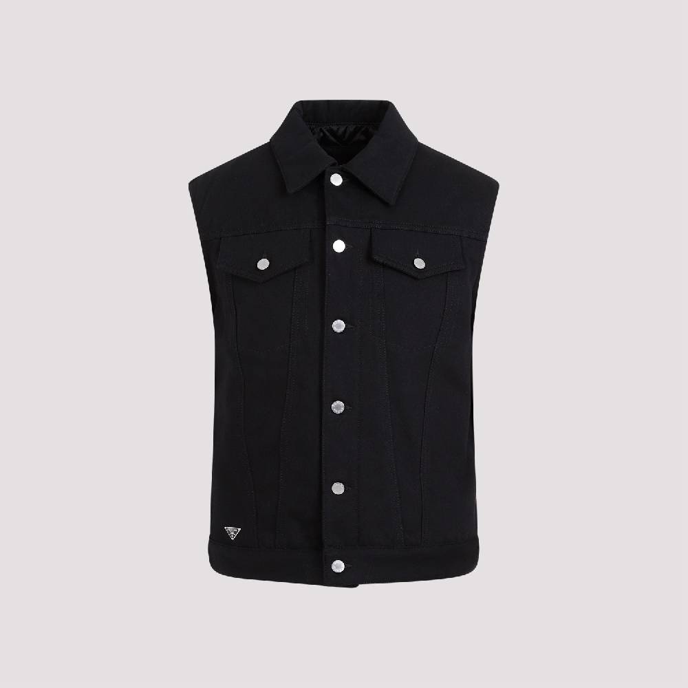 PRADA  Gilet di Jeans Nero in Cotone PRADA - Panciotto Senza Maniche Uomo Outlet