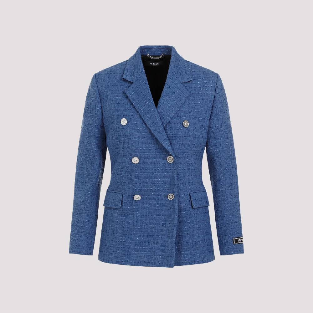 VERSACE  Blazer Tweed Cotone Blu Versace da Donna In Vendita
