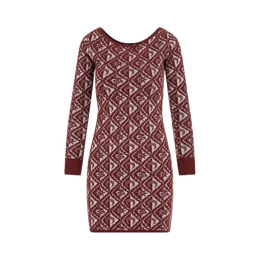MARINE SERRE  Abito Corto Jacquard Rosso Marine Serre in Lana