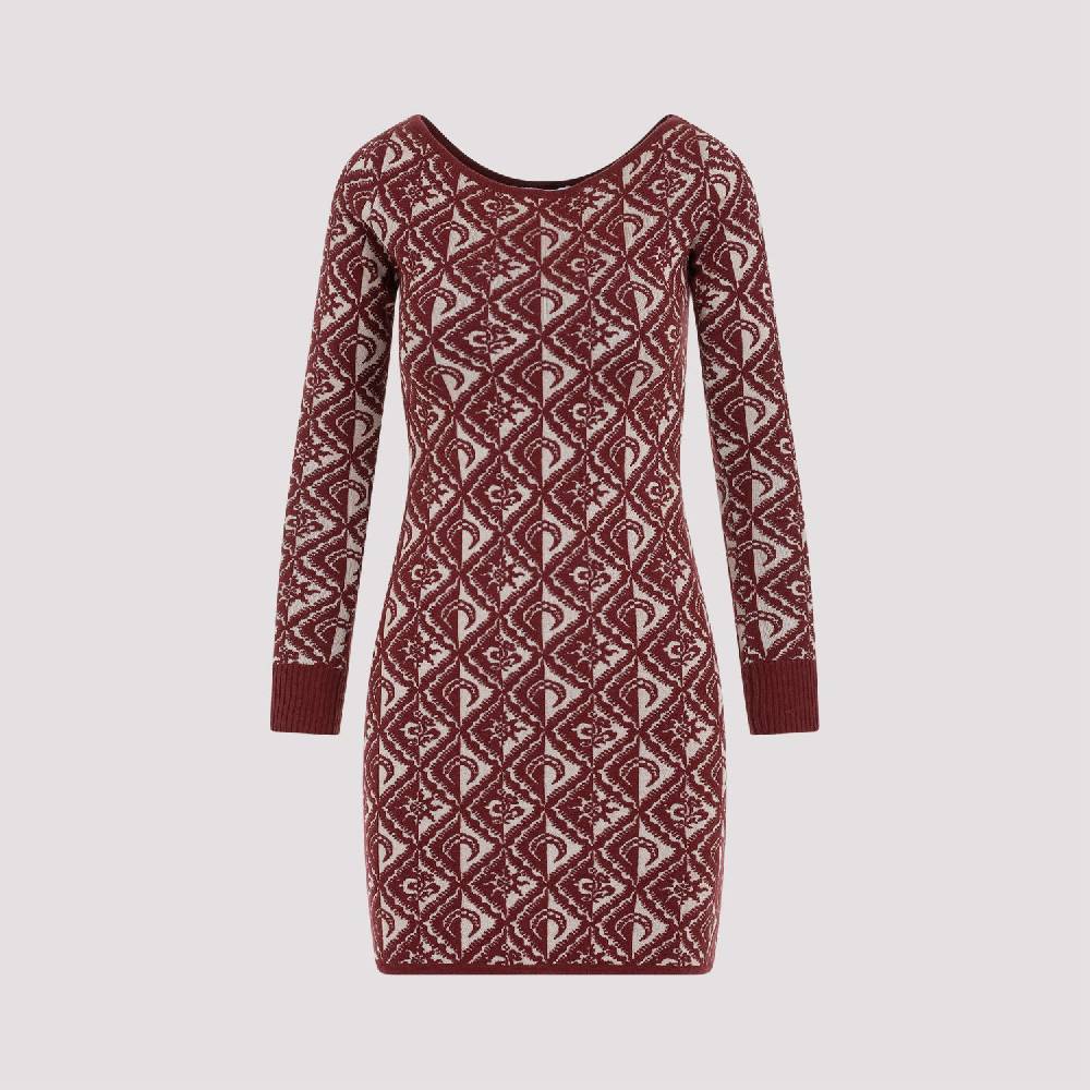 MARINE SERRE  Abito Corto Jacquard Rosso Marine Serre in Lana Offerte
