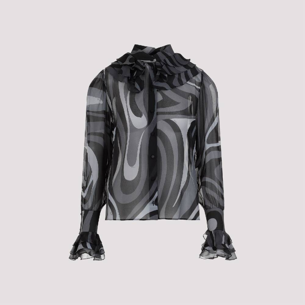 PUCCI  Camicia di Seta Nera Ruches PUCCI - Eleganza Femminile con Fantasia Ondulata Hotsell
