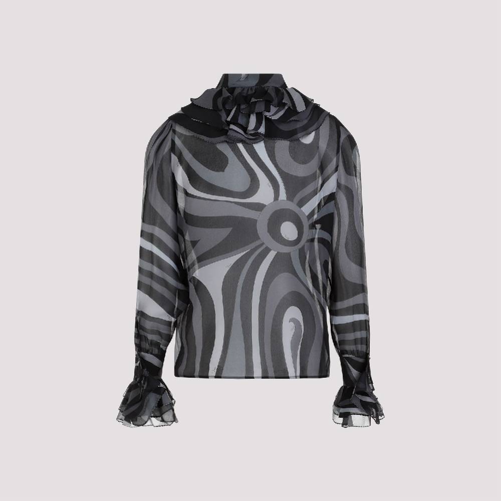 PUCCI  Camicia di Seta Nera Ruches PUCCI - Eleganza Femminile con Fantasia Ondulata Hotsell