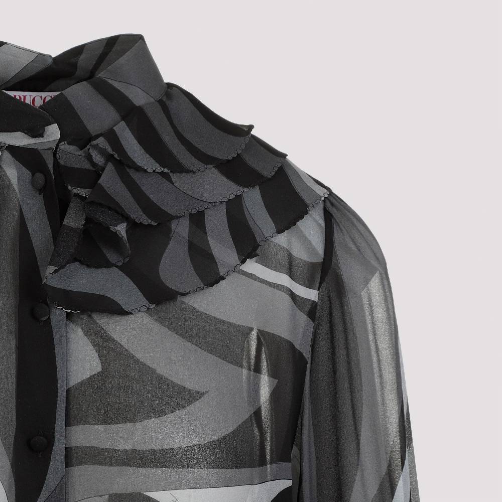 PUCCI  Camicia di Seta Nera Ruches PUCCI - Eleganza Femminile con Fantasia Ondulata Hotsell