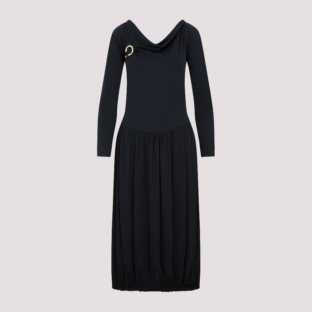 LANVIN  Abito Midi Drappeggiato Nero LANVIN con Spilla Vendita Calda