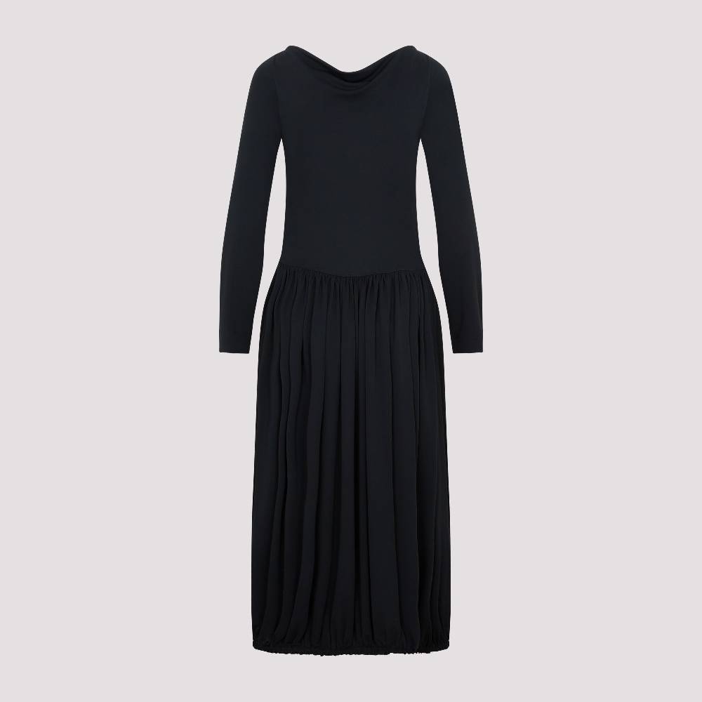 LANVIN  Abito Midi Drappeggiato Nero LANVIN con Spilla Vendita Calda