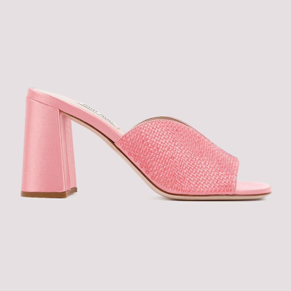 MIU MIU  Sandali MIU MIU in Raso Rosa con Tacco Largo 8,5cm Moda