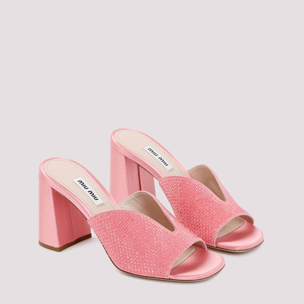 MIU MIU  Sandali MIU MIU in Raso Rosa con Tacco Largo 8,5cm Moda