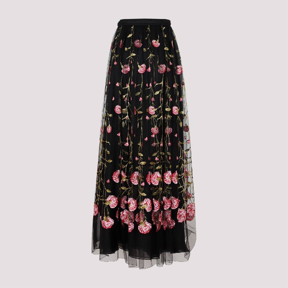 GIAMBATTISTA VALLI  Gonna Midi in Tulle Nero Ricamato con Rose di Giambattista Valli Italy
