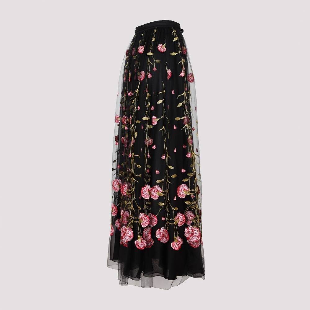 GIAMBATTISTA VALLI  Gonna Midi in Tulle Nero Ricamato con Rose di Giambattista Valli Italy