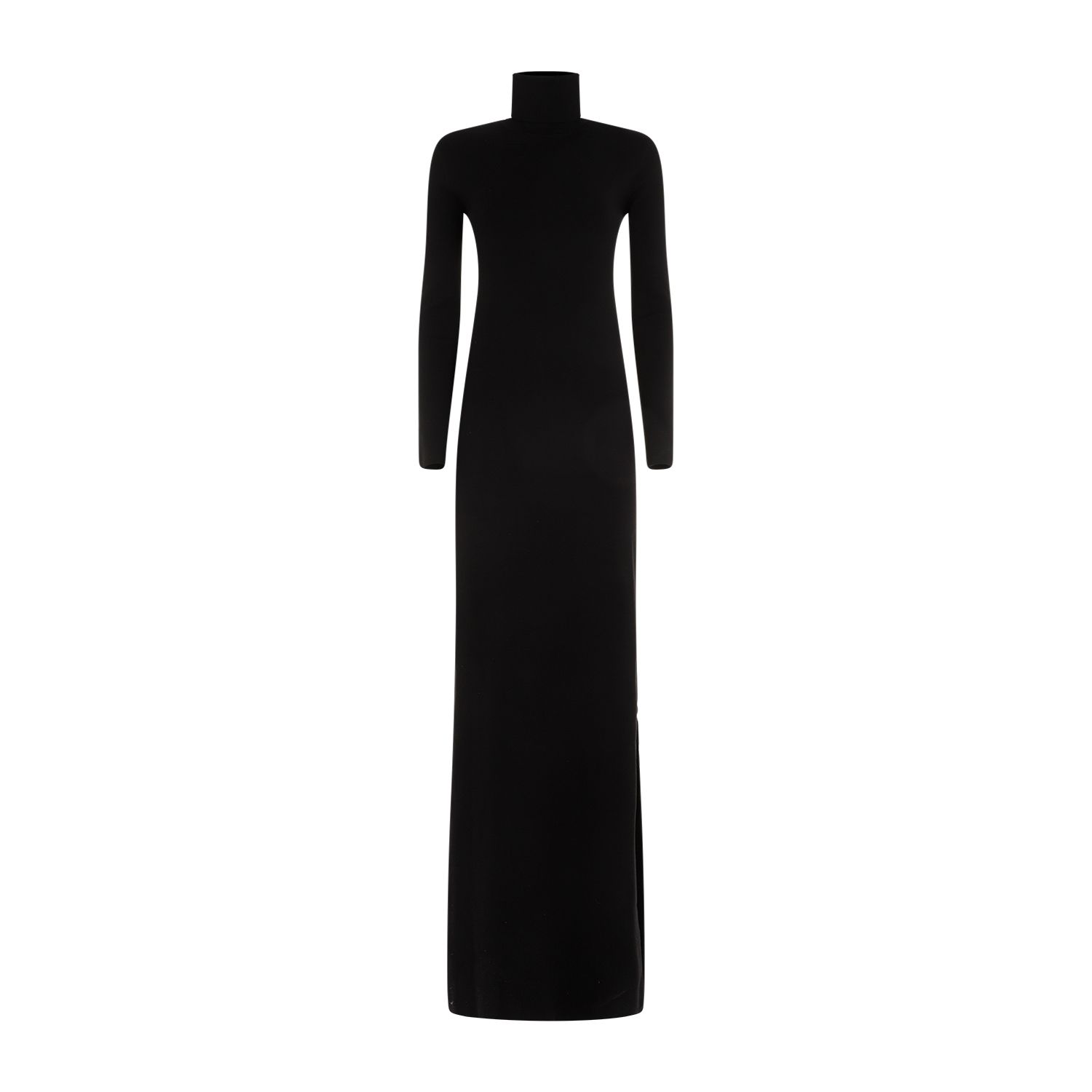 SAINT LAURENT  Abito Lungo Nero in Lana Saint Laurent Collo Alto
