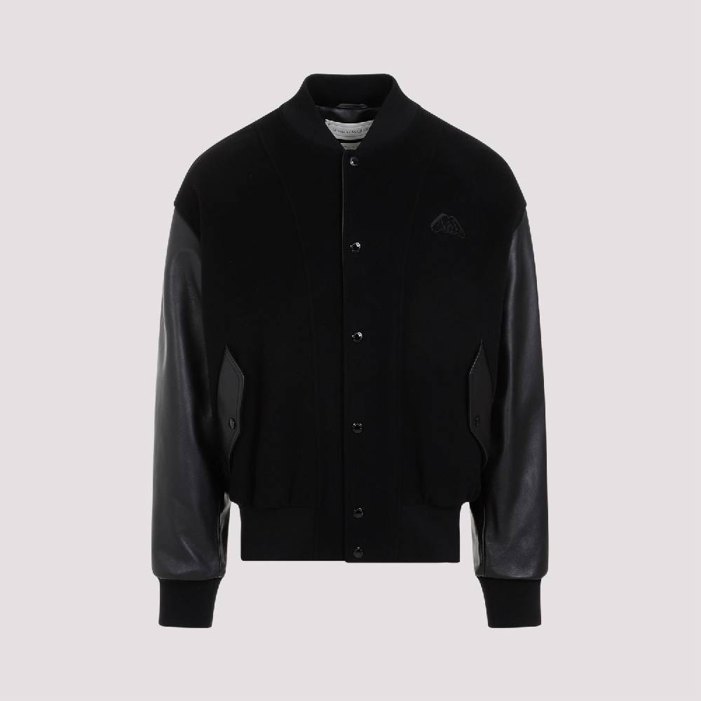 ALEXANDER MCQUEEN  Bomber Uomo Alexander McQueen in Cashmere e Pelle Nera Promozione