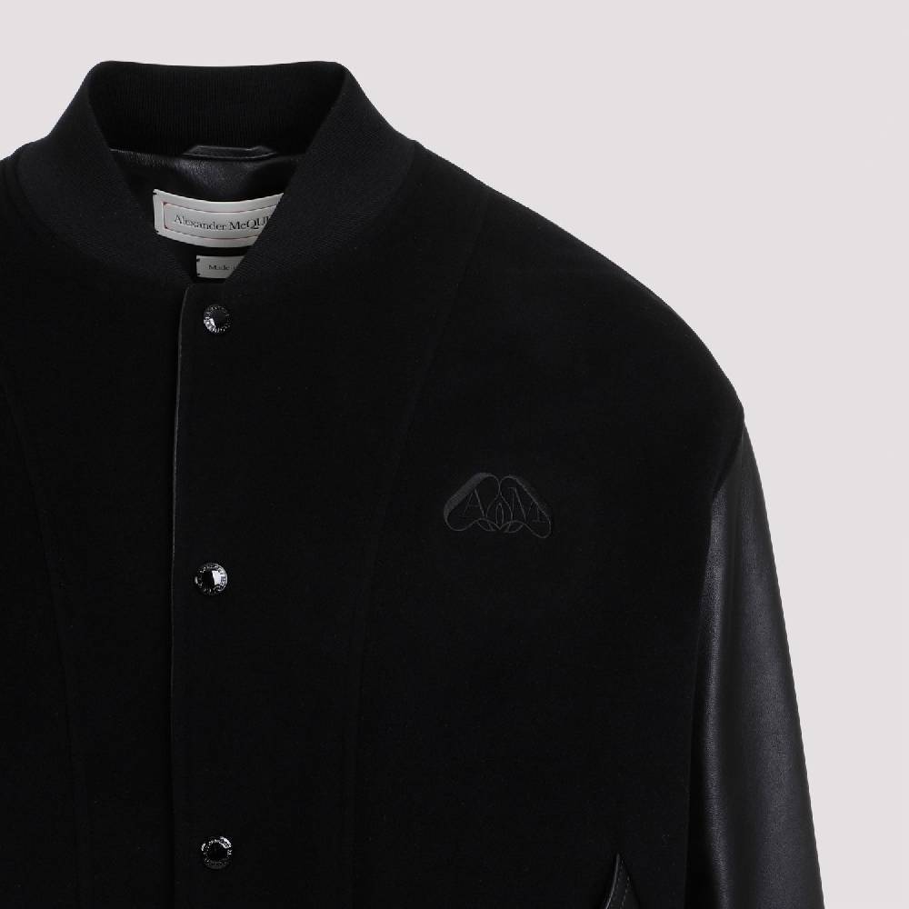 ALEXANDER MCQUEEN  Bomber Uomo Alexander McQueen in Cashmere e Pelle Nera Promozione