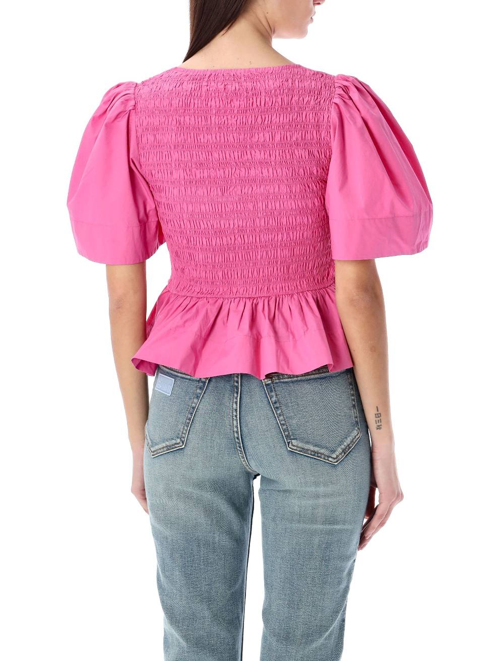 GANNI  Blusa in Cotone con Maniche a Palloncino e Peplo GANNI Outlet