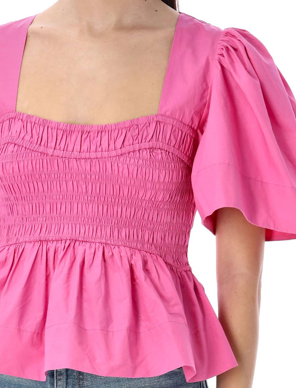 GANNI  Blusa in Cotone con Maniche a Palloncino e Peplo GANNI Outlet