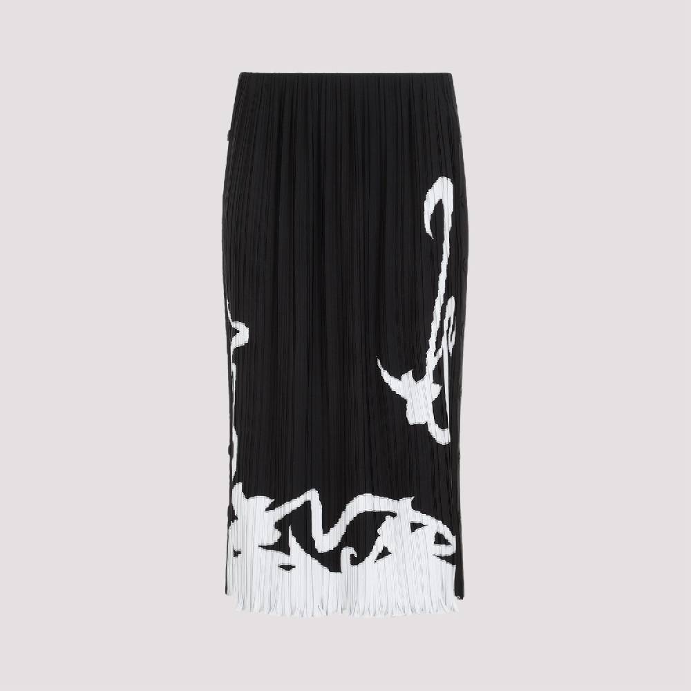 LANVIN  Gonna Midi Piegata Nera LANVIN con Motivo Geometrico Negozio