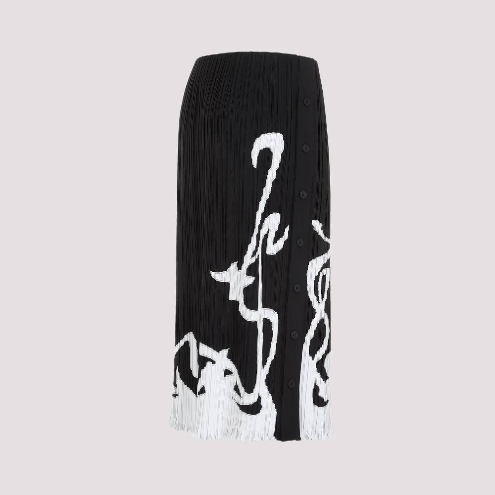 LANVIN  Gonna Midi Piegata Nera LANVIN con Motivo Geometrico Negozio