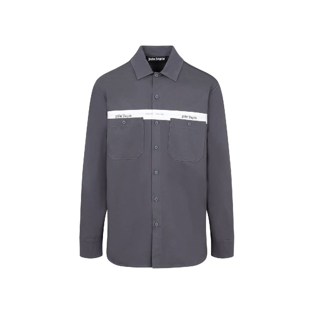PALM ANGELS  Camicia in Cotone Antracite Palm Angels con Fascia Logo