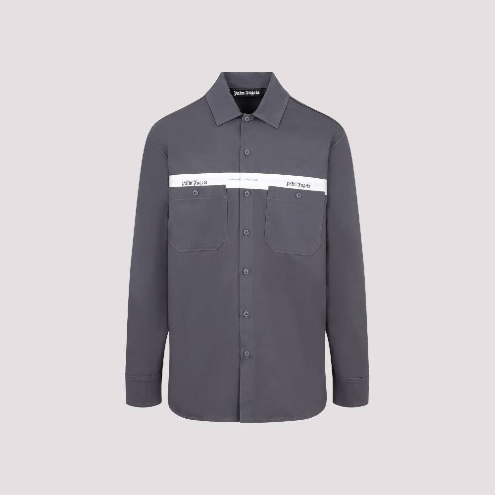 PALM ANGELS  Camicia in Cotone Antracite Palm Angels con Fascia Logo In Saldo