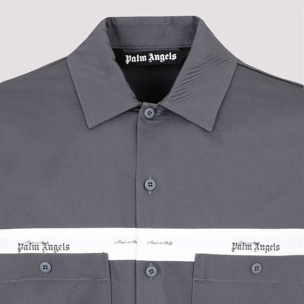 PALM ANGELS  Camicia in Cotone Antracite Palm Angels con Fascia Logo In Saldo