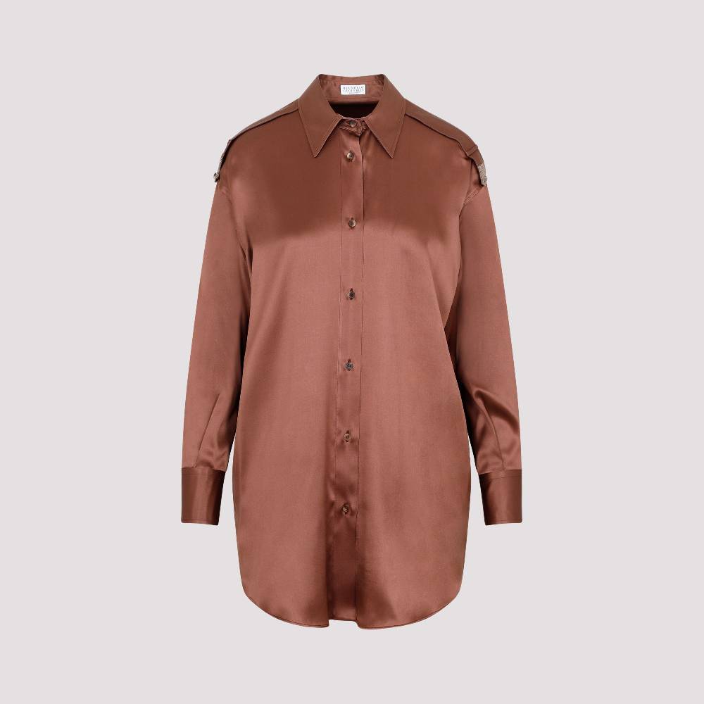 BRUNELLO CUCINELLI  Camicia Marrone in Seta Brunello Cucinelli da Donna 2025