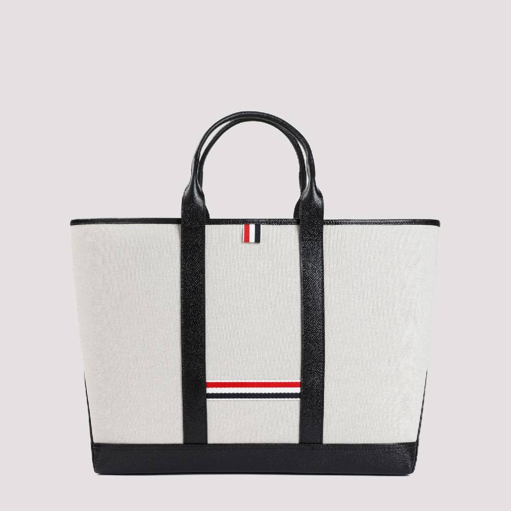THOM BROWNE  Borsa Shopper Media in Pelle Nera Thom Browne In Linea