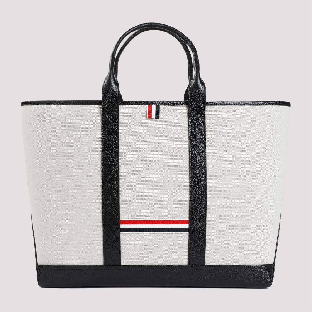 THOM BROWNE  Borsa Shopper Media in Pelle Nera Thom Browne In Linea