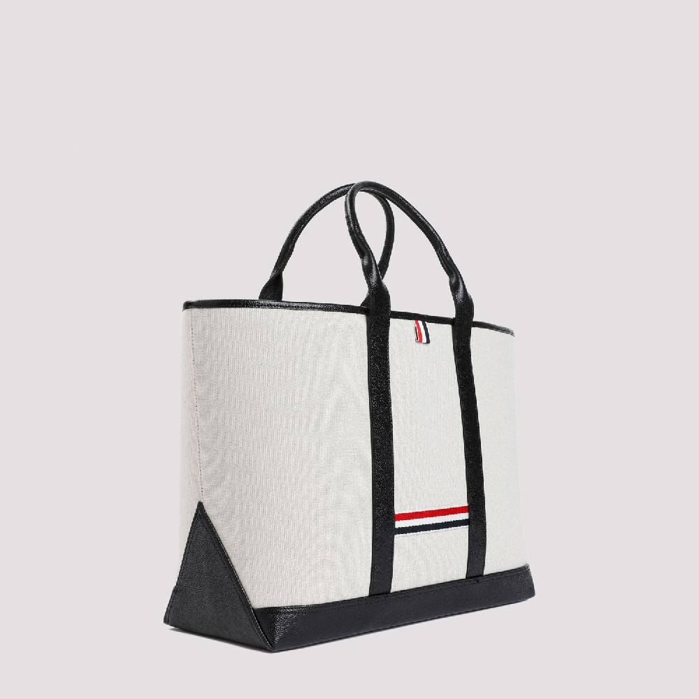 THOM BROWNE  Borsa Shopper Media in Pelle Nera Thom Browne In Linea