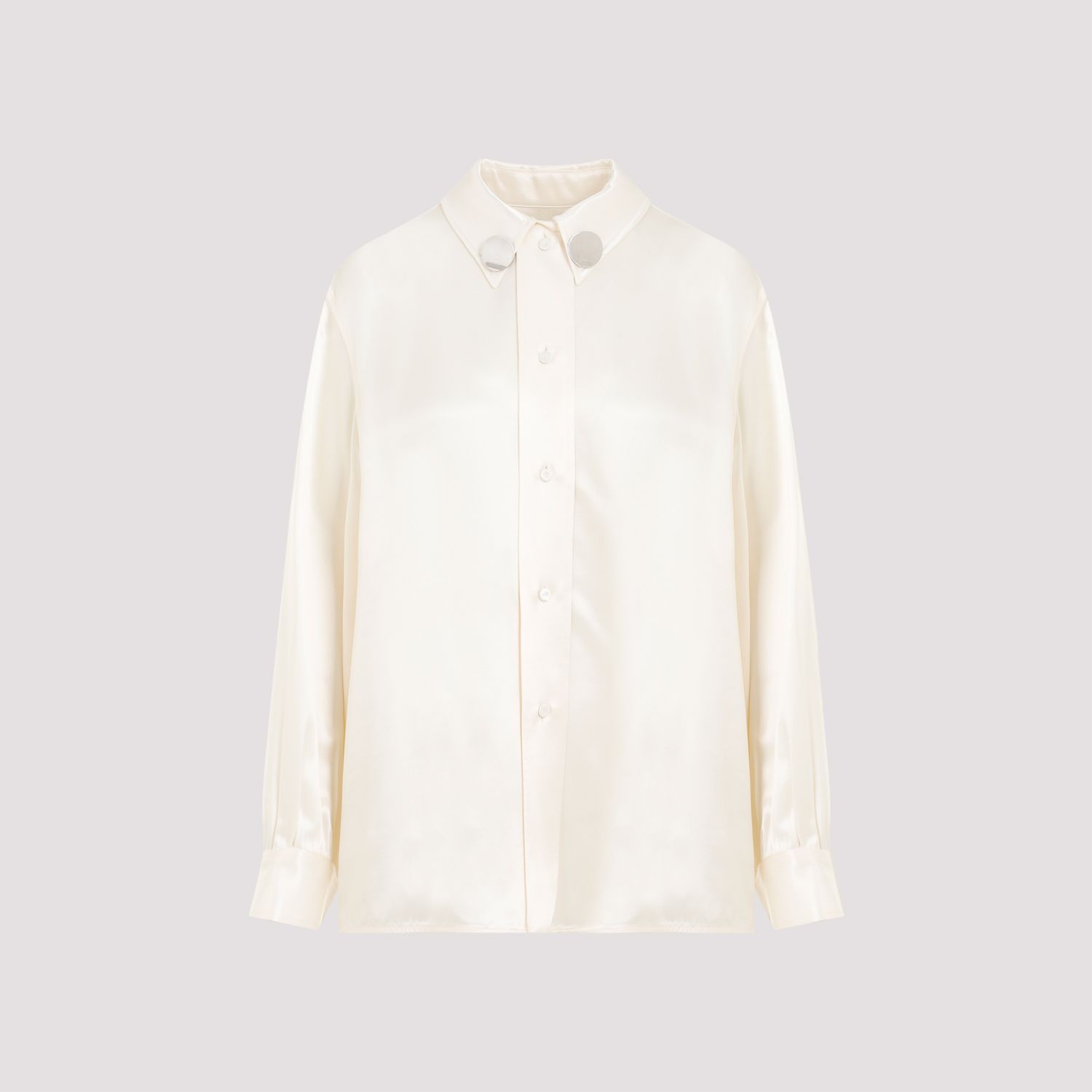 JIL SANDER  Camicia Satinata Beige Jil Sander in Viscosa con Bottoni Argento Nuovo