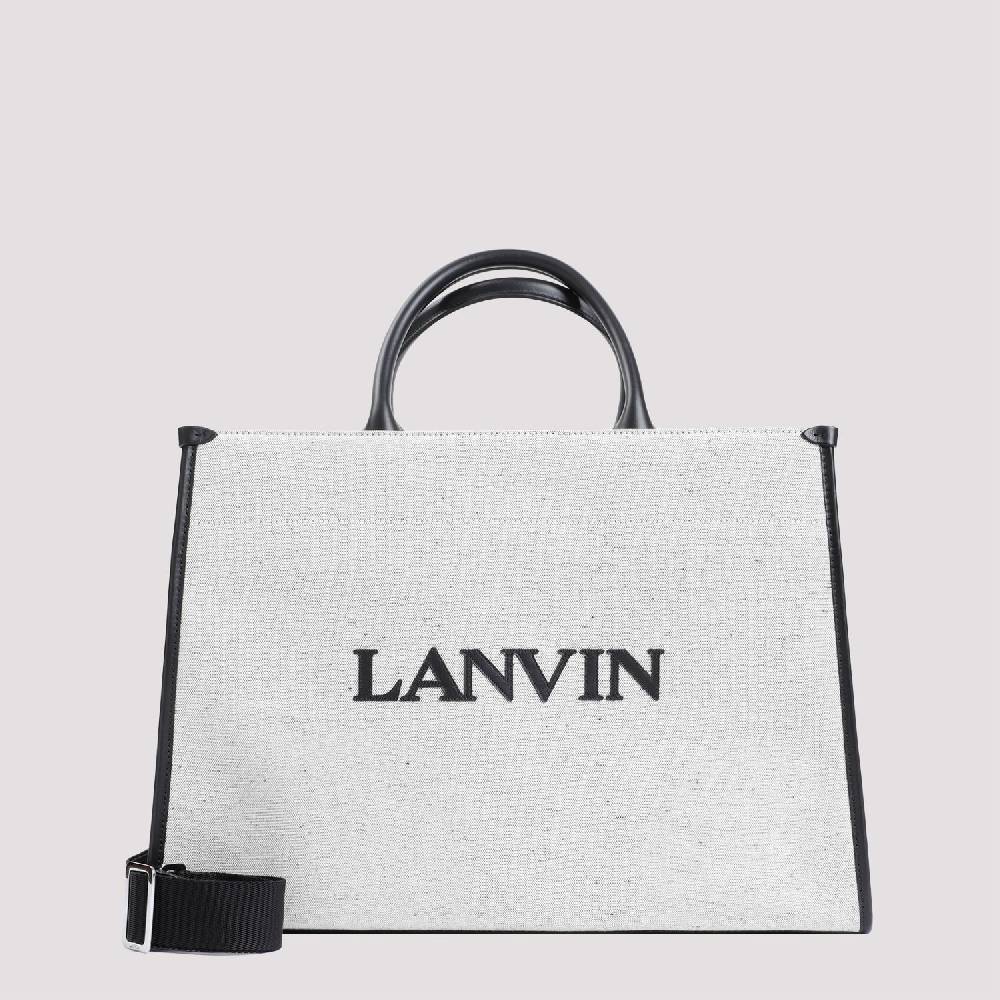 LANVIN  Borsa Shopper Lanvin in Cotone e Lino Grigio con Rifiniture in Pelle Soddisfazione Garantita