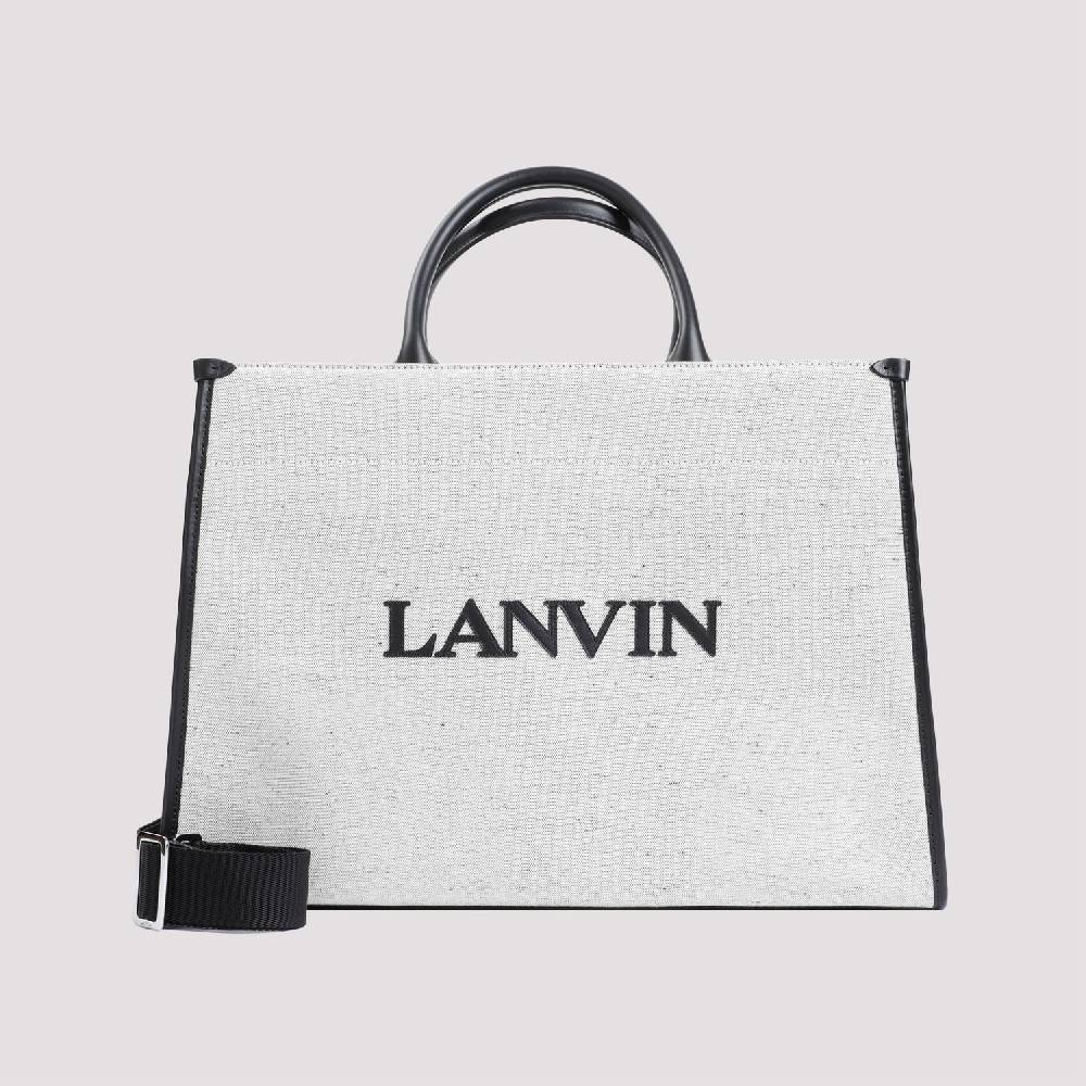 LANVIN  Borsa Shopper Lanvin in Cotone e Lino Grigio con Rifiniture in Pelle Soddisfazione Garantita