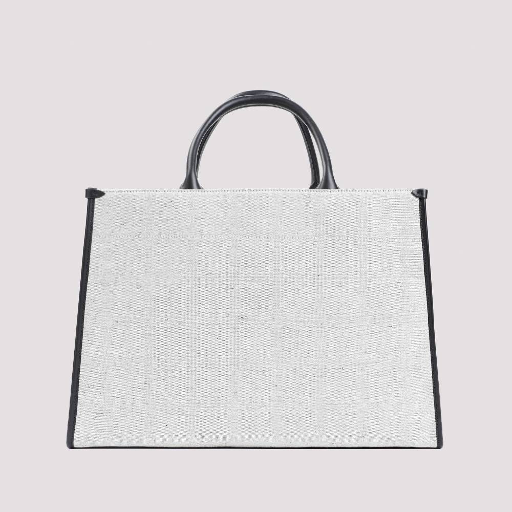LANVIN  Borsa Shopper Lanvin in Cotone e Lino Grigio con Rifiniture in Pelle Soddisfazione Garantita