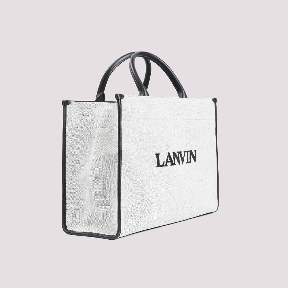 LANVIN  Borsa Shopper Lanvin in Cotone e Lino Grigio con Rifiniture in Pelle Soddisfazione Garantita