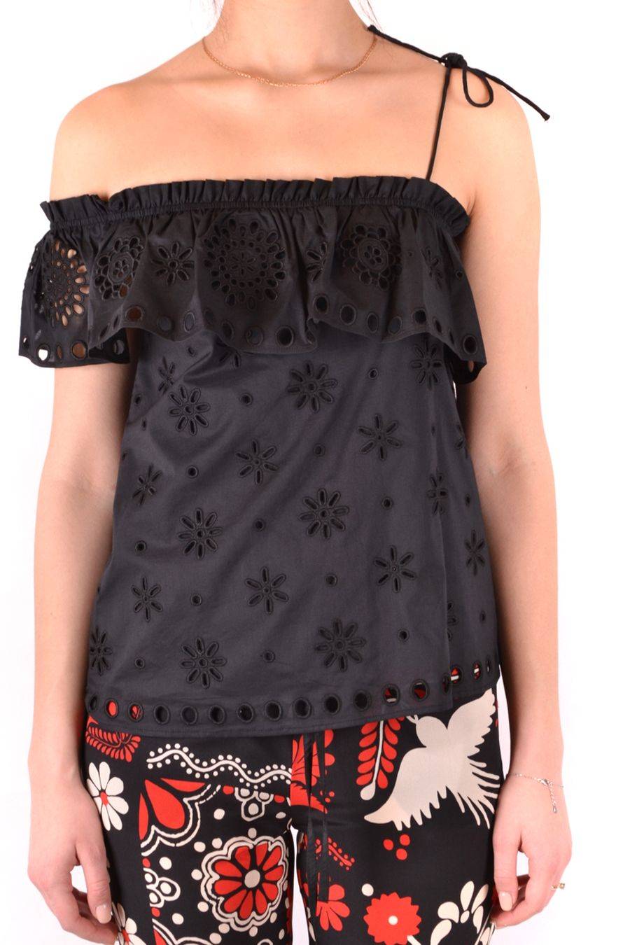 RED VALENTINO  Top Elegante di Cotone Nero RED VALENTINO