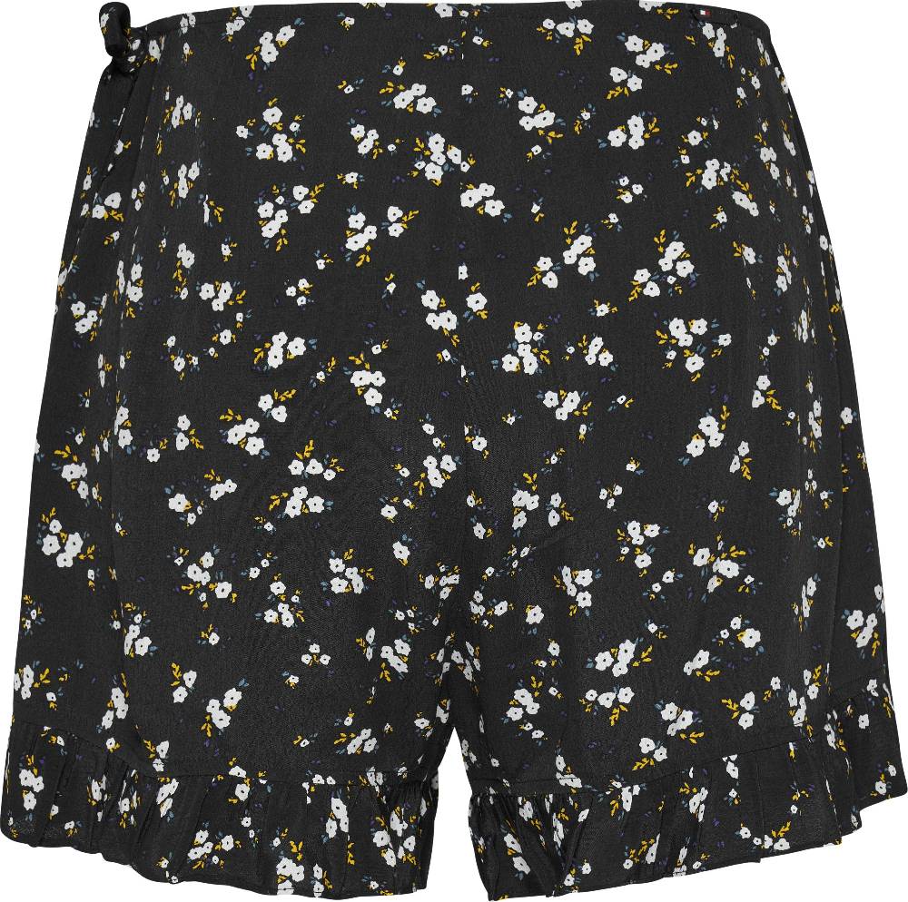 TOMMY JEANS  Shorts Avvolgenti Neri a Fiori Tommy Jeans con Volant In Linea