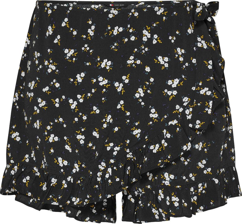 TOMMY JEANS  Shorts Avvolgenti Neri a Fiori Tommy Jeans con Volant In Linea